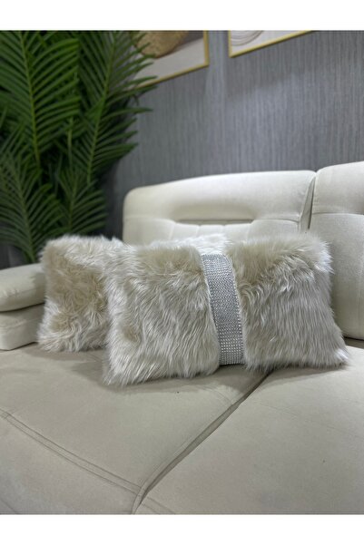 Paris Life غطاء وسادة قطيفة مخطط مستطيل - كريمي