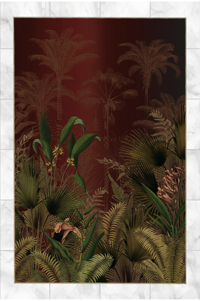 Rugs Modern Halı Çok Renkli Orman Temalı Ağaç ve Bitkiler Desenli Vintage Dek...