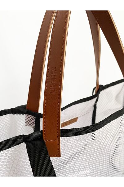 HEYBE'S Geantă de umăr pentru plajă și cumpărături, cu plasă albă, transparentă