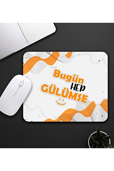HobiShop Bugün Hep Gülümse Yazılı Mouse Pad 23x19cm Fare Altlığı Kaydırmaz Ta...