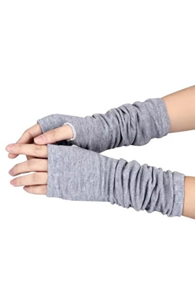 Nishstyle Unisex Aksesuar Gri Melanj Renk Örme Kumaş Parmaksız Kolluk Eldiven