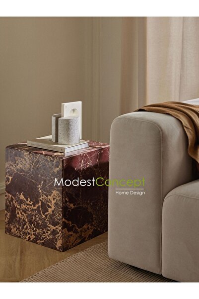 Modestmar Doğal Vişne Mermer Orta Sehpa Rosso