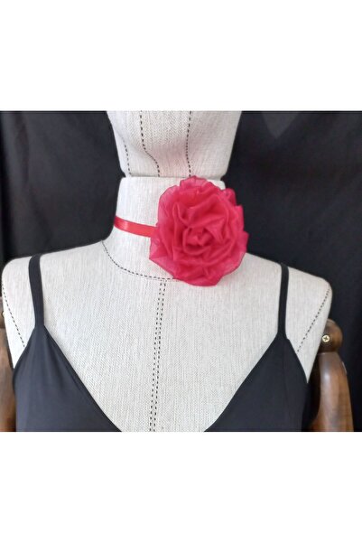 es moda shop Beena - Red Flower Patterned Handmade Organza Neck Tie