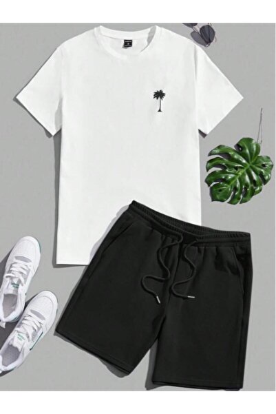 Fun Fashion Unisex Oversize New Season 2-Piece Palm Printed Shorts T-Shirt Set
