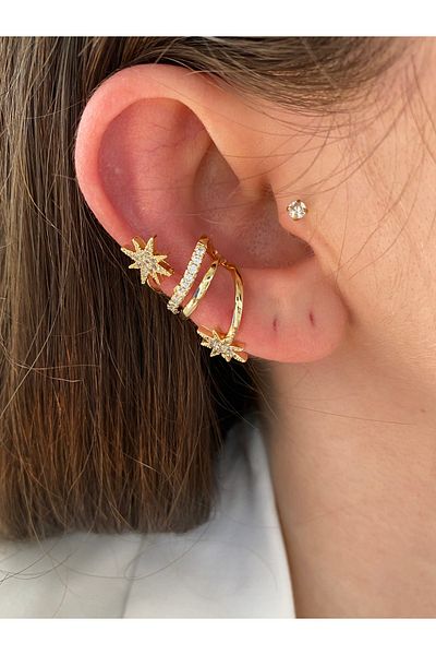 Pinery Jewels Polar Star Brass Overlay Plated Women's Earcuff Cartilage Earrings