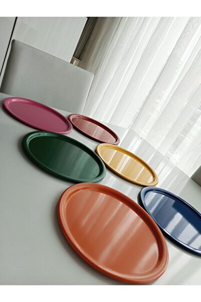 AZRAM HOUSE Yuvarlak 6 adet kırmızı, mavi, sarı, turuncu, yeşil,pembe tek kişilik sunum tepsisi