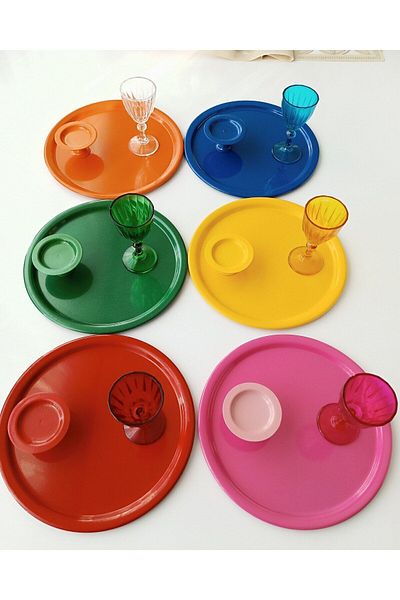 AZRAM HOUSE Round 6 pcs red, blue, yellow, orange, green, pink single person presentation tray