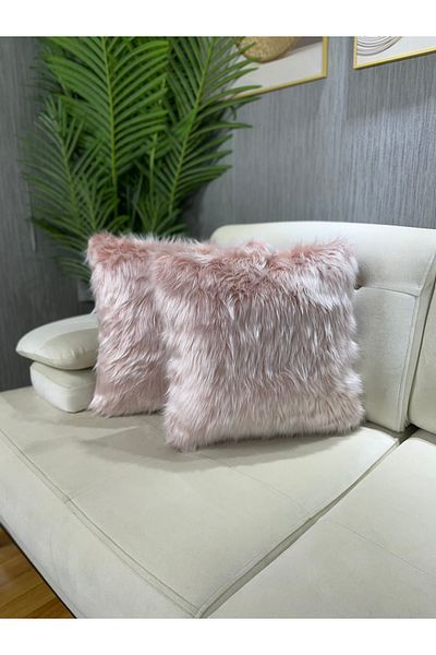 Paris Life Powder Pink Washable Plush Throw Pillow Cover - Long Hair (1 Piece)