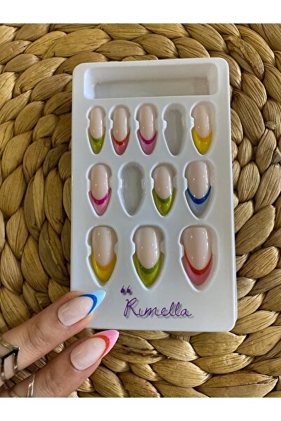 rimella French 12 Adet Badem Tırnak Tak Ve Çık Kendinden Yapışkanlı Takma Tırnak