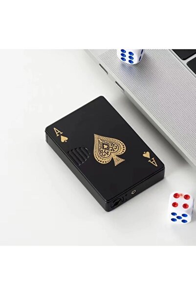 Techmarketi Sıradışı Poker Tasarim Jet Alev Oyun Karti Rüzgar Geçirmez Çakmak Siyah