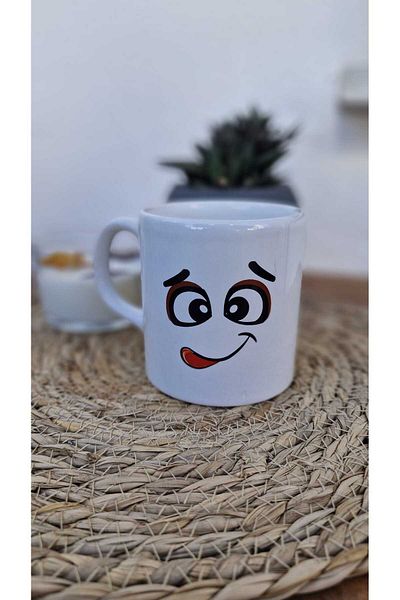 DİLAHOME كوب بورسلين مع عبارة وجه فكاهية - كوب قهوة بتصميم ممتع
