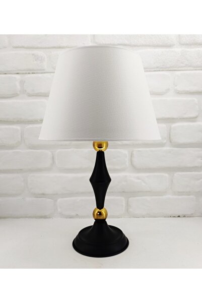 365GUNSERİSONU مصباح طاولة أسود ريفي حديث - قبعة بيضاء مخروطية ذهبية اللون