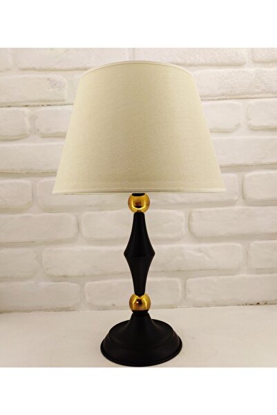 365GUNSERİSONU مصباح طاولة ذو ساق معدنية ذهبية مخروطية باللون الأسود مع قبعة ...