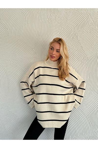 Bengi Clothing Pulover de damă, cu mânecă lungă, cu guler vertical, tricotaj supradimensionat