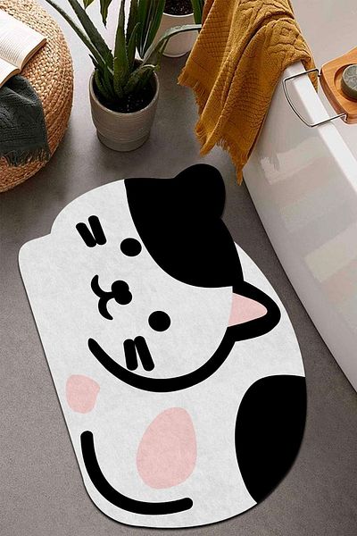 PINKIE HOME Digital Printed Non-Slip Base Cute Kitten Bath Mat Double Toilet Set (40x60) (60x100)-p20