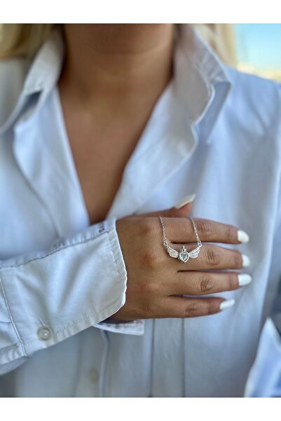 Hicrans Takı MELEK KANATLI PRENSES KALP ÇELİK KOLYE