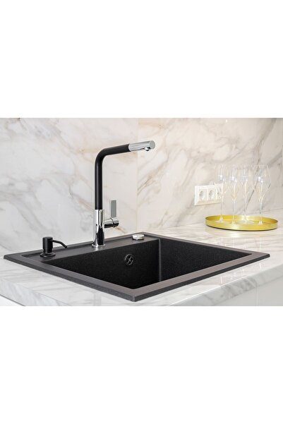 Vosh Granit Evye Siyah Tek Gözlü Mutfak Evyesi 55 X 50 Cm