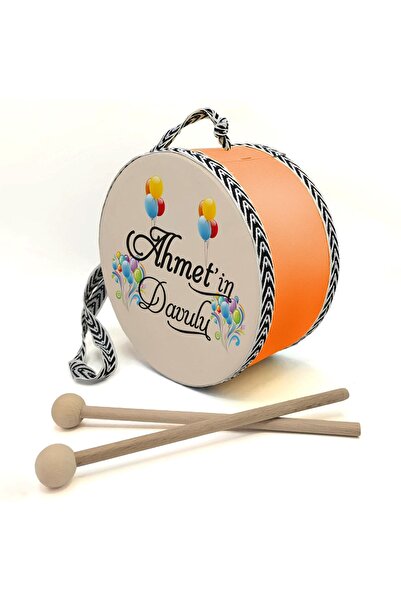 BAKSEPETE Kişiye Özel Isimli Deri Oyuncak Çocuk Davulu Turuncu (1-5 Yaş)