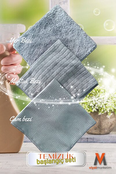 viyolmarketim (3 ADET) Profesyonel Mikrofiber Temizlik Seti 40x40 Cm, Cam, Mu...