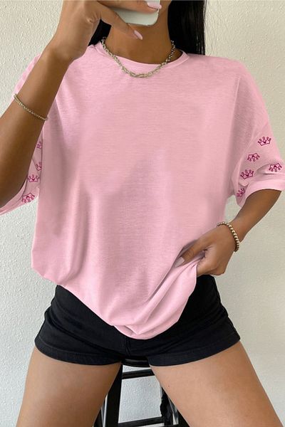 DE PLEIN Crown Eye Printed Oversize Pink Women's T-shirt