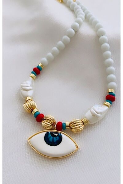 VNS Accessories Ceramic Eye Beads Design Necklace