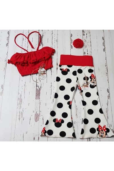 NA ADDESIGN Devojčin crveni Mickey Mouse Štampano španski komplet pantalona