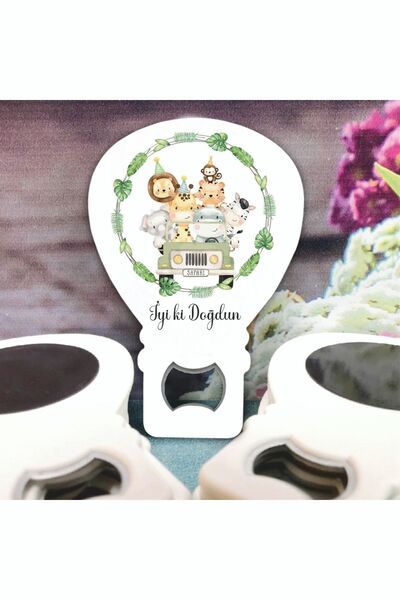 Ege ajans 10 Adet (İSİMLİ KARTLI VE JELATİNLİ) Safari Konsept Balon Açacak Magnet