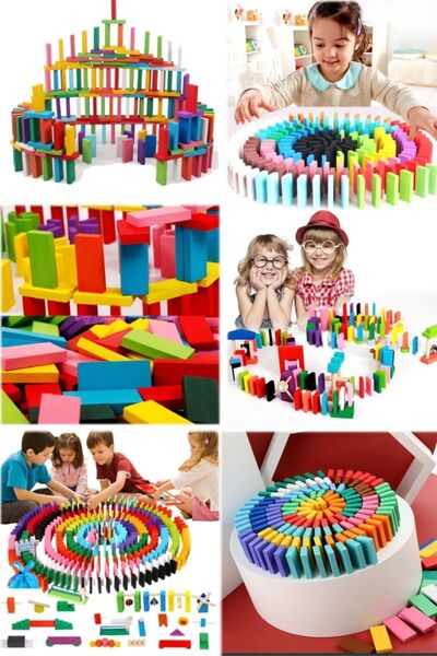 Genel Markalar 100 Adet Renkli Ahşap Domino Ahşap Blok Çocuk Eğitici Oyuncakl...