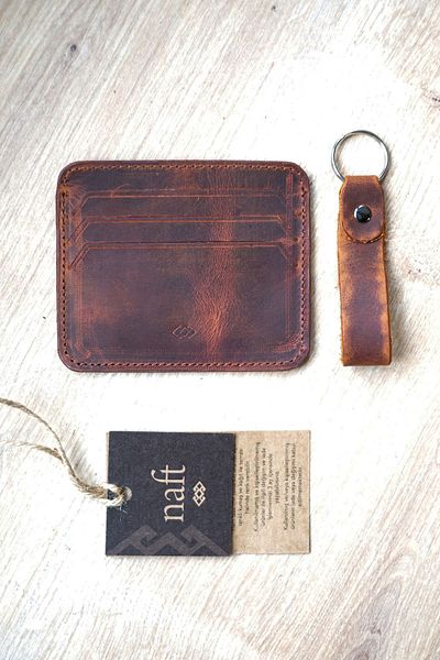 naft Hara 6 1 Real Leather Sports Cut Unisex Card Holder with Coin Compartment - Tan Color (with Keychain Gift)