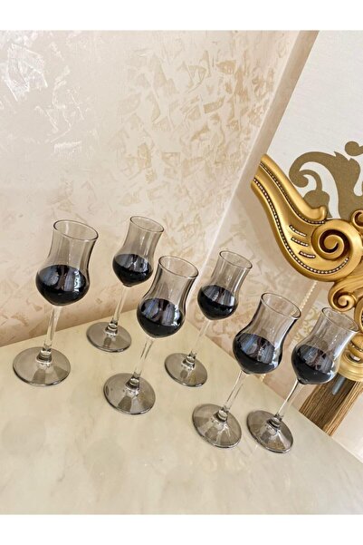 İmren Collection Siyah Füme Kahve Yanı Grappa Su Bardağı 6 Lı