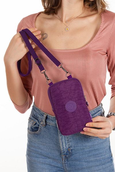 Newish Women's Purple Crinkle Water Resistant Mini Shoulder and Waist Bag with Phone Compartment (BOY:19 EN:12CM)