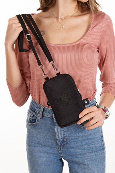 Newish Kadın Siyah Krınkıl Suya Dayanıklı Telefon Bölmeli Mini Omuz Ve Bel Ça...