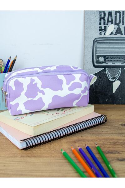 OneSize Kalem Kutusu Inek Lila Iki Bölmeli Vegan Deri (çift Gözlü Kalemlik)