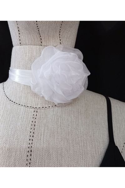 es moda shop Beena White Organza Flower Neck Tie - Handmade