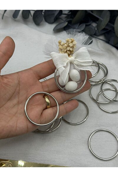 E Elmas Gümüş 4 Cm Nikah Şekeri Hediyelik Halka Demir 50 Ader (SADECE HALKA)