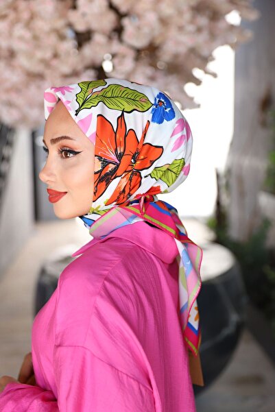 KUQOS Rosa Desenli Eşarp Fuşya