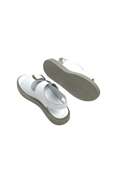 bescobel White Genuine Leather Women's Sandals - Double Buckle