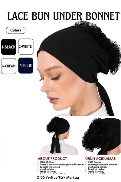 hijabchi Black Classic Frilly Bonnet Knob - Classic Bun Under Bonnet For Hijab