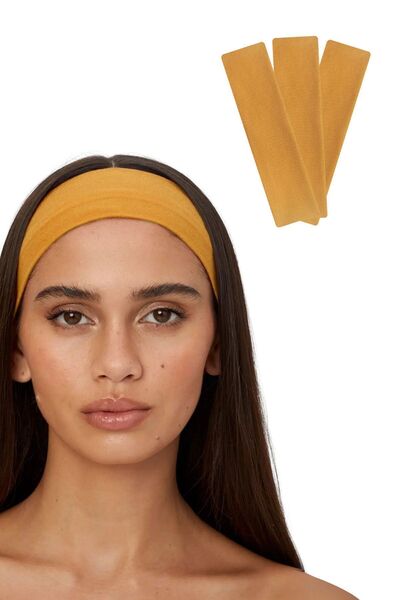 Salvia Dione Set de 3 benzi de păr din bumbac pentru fitness - pentru femei și bărbați tenis, pilates, galben mango