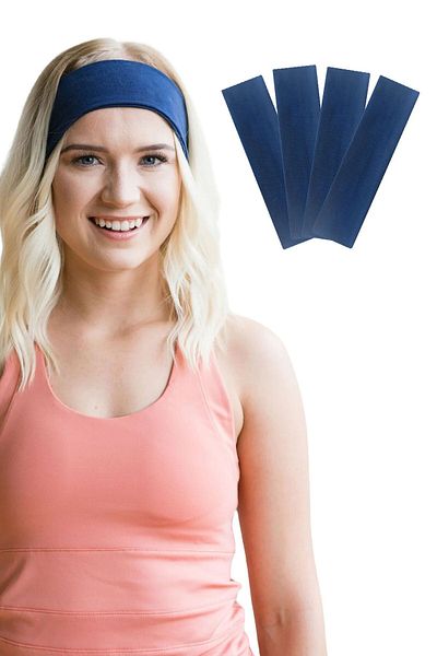 Salvia Dione Set de 4 benzi de păr sport din bumbac - femei/bărbați, fitness/tenis/salon de gimnastică/machiaj/pilates, albastru petrol