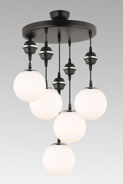 SONSUZ AYDINLATMA&AVİZE Pendant Lamp Tray Black 5-Piece White Glop Top Glass Chrome Downward Facing Luxury Chandelier