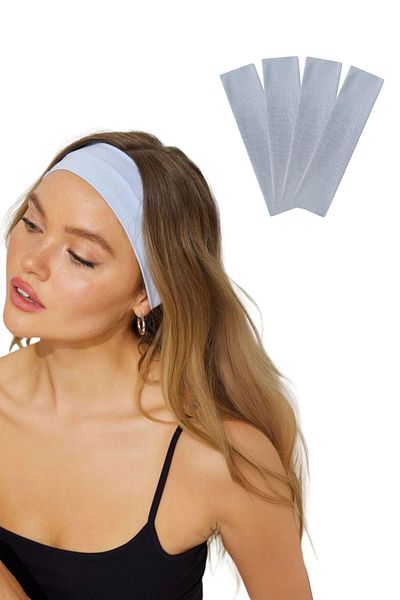Salvia Dione Set de 4 benzi de păr sport din bumbac albastru gheață - pentru femei și bărbați Tenis Gym Pilates