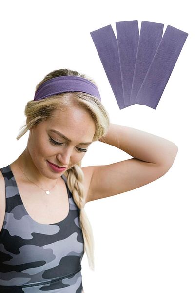 Salvia Dione Комплект от 4 памучни спортни ленти за глава - за жени и мъже, фитнес, тенис, фитнес зала, грим, пилатес - светло лилав комплект
