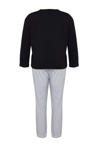 Trendyol Curve Fekete-szürke Jogger Fit Slogan pizsama szett - TBBAW25AI00025