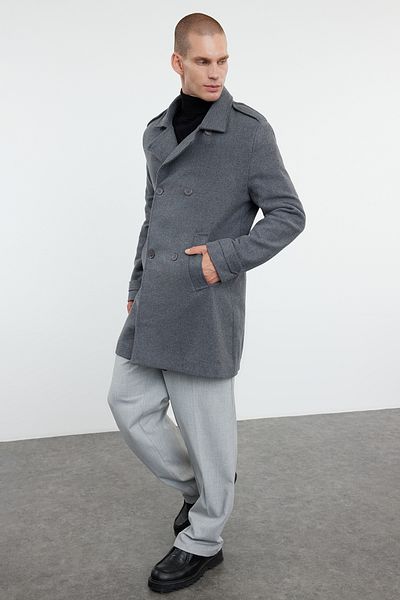 Trendyol Collection Anthrazitfarbener Wintermantel aus Wollmischung für Herren – reguläre Passform TMNAW25KB00003