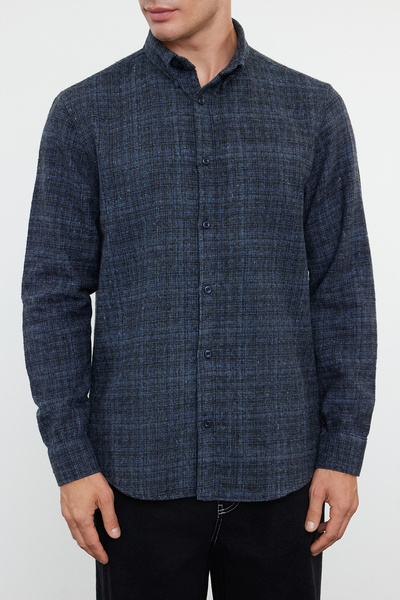Trendyol Collection Πουκάμισο Indigo με υφή φανέλα - κανονική εφαρμογή TMNAW25GO00004