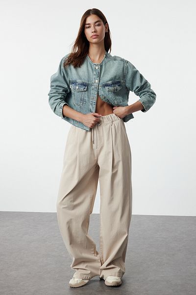 Trendyol Collection Εξαιρετικά φαρδύ τζιν Palazzo με λεπτομέρεια από πέτρα με ψηλή μέση - TWOAW25JE00025