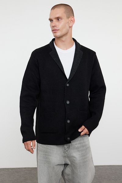 Trendyol Collection Black Knitwear Cardigan - Solid Collar, Wool Jacket, Tmnaw22Hi0140