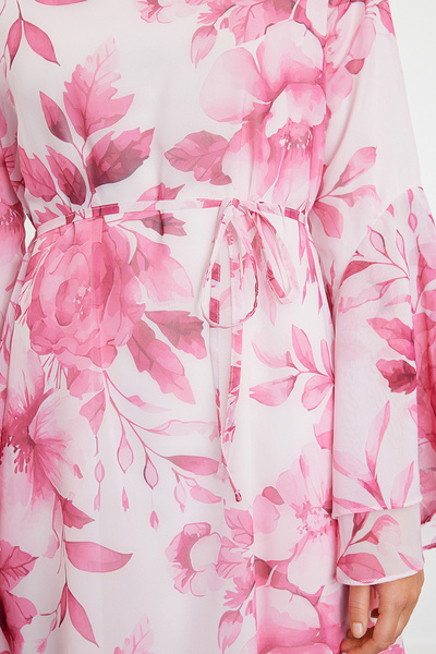 Trendyol Modest Φούξια φόρεμα σιφόν με λουλουδάτο μοτίβο - με υφαντή επένδυση TCTSS24EB00276