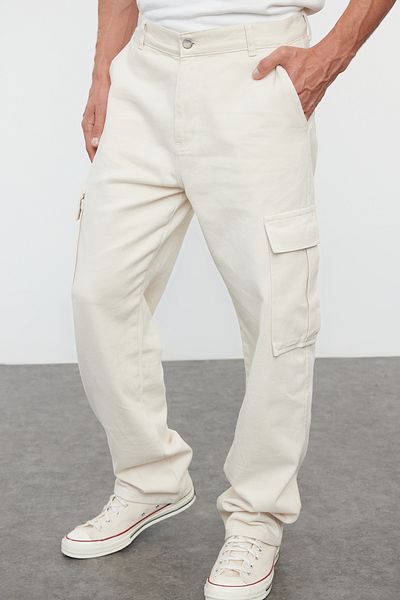 Trendyol Collection Stone Cargo Pocket Baggy Fit 100% βαμβακερό Gabardine Άνετο παντελόνι TMNSS24PL00021